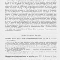 0324 - Page 322 - Société française de dermatologie et de syphiligraphie. Séance du 9 décembre 1943. Nécrologie. Joseph Tétau / Présentation des malades. Eczéma causé par le cuir d'un bracelet-montre, par Mm. H. Gougerot et R. Burnier / Eczéma professionnel par la peinture, par Mm. H. Gougerot et Courjaret