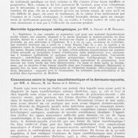 0218 - Page 216 - Société française de dermatologie et de syphiligraphie. Séance du 13 juillet 1944. Sur la valeur des données sérologiques chez les malades en cours de traitement (À propos du procès-verbal), par M. P. Gastinel / Sarcoïde hypodermique ostéogénique, par Mm. A. Sézary et M. Bolgert / Connexions entre le lupus exanthématique et la dermato-myosite, par Mm. A. Sézary, M. Le Sourd et J. Sénécal