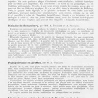 0218 - Page 212 - Société française de dermatologie et de syphiligraphie. Séance du 12 juillet 1945. Malade de discussion : Maladie de Brocq-Duhring et érythème polymorphe, par Mm. H. Gougerot, B. Duperrat, L. Gougerot et Piguet / Maladie de Schamberg, par Mm. A. Touraine et A. François / Parapsoriasis en gouttes, par M. A. Touraine / Lipomatose en culotte de cheval (J. Bauer), par M. A. Touraine
