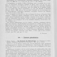 0038 - Page 34 - Analyses. 10c. — Tumeurs conjonctives. M. Sjöholm. — Osteopoikilosis with dermatofibrosis lenticularis disseminata (Ostéopoïkilose avec dermatofibromes lenticulaires disséminés). Acta medica scandinavia, 23 avril 1940 / 10e. — Tumeurs glandulaires. Mayer. — Zur histologie der hidroadenome (Sur l'histologie de l'hidradénome). Frankfurter zeitschrift für pathologie, 1941