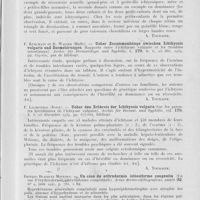 0051 - Page 47 - Analyses. 11d. — Kératoses congénitales. R. Turpin, P. Desvignes et J.-L. Demassieux. — Sur une variété d'ichtyose héréditaire avec altération du fond d'oeil. Nouveau syndrome ectoblastique ? la semaine des hôpitaux, 7 avril 1945 / F. Kuhlmann et D. Wagner. — Ueber zusammenhänge zwischen ichthyosis vulgaris und darmstörungen (Rapports entre l'ichthyose vulgaire et les troubles intestinaux). Archiv für dermatologie und syphilis, 1939 / F. Laubenthal. — Ueber den erbkreis der ichthyosis vulgaris (Sur les parentés héréditaires de l'chtyose vulgaire). Archiv für dermat. Und syphilis, 23 décembre 1939 / Enrique Blasquez Montoro. — Un caso de eritrodermia ictiosiforme congenita (Un cas d'érythrodermie ichtyosiforme congénitale). Actas dermo-sifiliograficas, 1941 / R. Richter. — Zum wesen der kongenital angelegten erythro-keratodermia progressiva symmetrica (Gottron) (Sur l'existence de l'érythro-kératodermie congénitale progressive symétrique de Gottron). Archiv für dermatol, und syphilis, 1er décembre 1941
