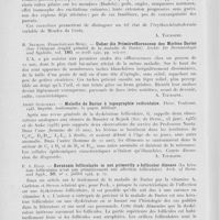 0052 - Page 48 - Analyses. 11d. — Kératoses congénitales. R. Richter. — Zum wesen der kongenital angelegten erythro-keratodermia progressiva symmetrica (Gottron) (Sur l'existence de l'érythro-kératodermie congénitale progressive symétrique de Gottron). Archiv für dermatol, und syphilis, 1er décembre 1941 / H. Neumann. — Ueber die primärefflorescenz des Morbus Darier (Sur l'élément éruptif primitif de la maladie de Darier). Archiv für dermatologie und syphilis, 20 avril 1940 / André Guilleman. — Maladie de Darier à topographie radiculaire. Thèse, Toulouse, 1943 / F. A. Ellis. — Keratosis follieularis is not primarily a follicular disease (La kératose folliculaire n'est pas primitivement une affection folliculaire). Arch. of derm. And syph. Juillet 1944