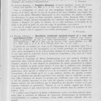 0055 - Page 51 - Analyses. 11g. — Hypoplasies congénitales. H. W. Siemens et C. Eindhoven. — Ueber chalasis cutis universalis congenita und über sekundäre chalasis cutis bei cutis elastica (Sur la dermatochalazie généralisée congénitale et sur la chalazie secondaire doela cutis elastica). Archiv für dermatologie und syphilis, 30 sept. 1942 / J. Ludy. — Congenital absence of fingerprints (Absence congenitale d'empreintes digitales). Atlantic dermatologic. Conference, 20 mars 1943 ; archives of dermatology and syphilology, mai 1944 / H. Gottron. — Familiäre Akrogerie (Acrogérie familiale). Archiv für dermatologie und syphilis / Z. Felsher. — Hereditary ectodermal dysplasia (Report of a case, with experimental study). (Dysplasie ectodermique héréditaire par Anidrose avec hypotrichose et anodontie, un cas, avec étude expérimentale). Archives of dermatology and syphilology, juin 1944, et juillet 1944, (C. R. De la chicago derm. Soc., 20 oct. 1943)