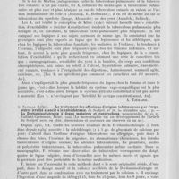0098 - Page 90 - Analyses. 4v. — Tuberculose cutanée. K. W. Kalkoff et E. Bornemann. — Konstitution und kutane tuberkulosehaftung (Constitution et fréquence de la tuberculose cutanée). Dermatologische wochenschrift, 2 janvier 1943, 9 janvier 1943 / G. Fanielle. — Le traitement des affections d'origine tuberculeuse par l'ergostérol irradié associé à la calcithérapie. Le Scalpel, 30 décembre 1942. — La D-vitaminothérapie à doses massives et rapprochées, vaillant-Carmanne, Liége, 1944 par La monographie est un développement de l'article du Scalpel, avec, en plus, observations et nouveaux cas observés en un an