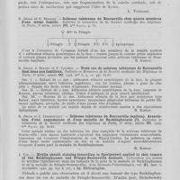 0109 - Page 101 - Analyses. 11o. — Neuroectodermoses congénitales. Z. Noon et O. Williams. — Tuberous sclerosis (Sclérose tubéreuse). Archives of dermatology and syphilology, août 1944 / R. Degos et O. Delzant. — Sclérose tubéreuse de Bourneville chez Quatre membres d'une même famille. Bulletin et mémoires de la société médicale des hôpitaux de Paris / R. Degos, J. Delort et P. Lennéon. — Trois cas de sclérose tubéreuse de Bourneville dont deux non familiaux. Bulletin et mémoires de la société médicale des hôpitaux de Paris, 1944 / R. Degos et J. Lereboullet. — Sclérose tubéreuse de Bourneville (Epiloia). Association d'une angiomatose et d'une maladie de Recklinghausen (?). Bulletins et mémoires de la société médicale des hôpitaux de Paris, 1944 / J. Tas. — Myelin sheath staining (According to Spielmeyer) applied to skin tumors of the Recklinghausen and Pringle-Bourneville diseases. (Coloration des gaines de myéline (Spielmever) dans les tumeurs de la peau de la maladie de Recklinghausen et de la maladie de Pringle-Bourneville). Acta Dermato-Venereologica, novembre 1940