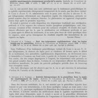 0127 - Page 119 - Analyses. 20ae. — Pénicillothérapie. C. Levaditi et A. Vaisman. — Action stérilisante profonde de la pénicilline dans la syphilis expérimentale cliniquement occulte de la souris. Bulletin de l'académie de médecine. Séance du 24 avril 1945 / C. Levaditi et A. Vaisman. — Sort des tréponèmes syphilomateux chez les lapins traités par la pénicilline. Bulletin de l'académie de médecine. Séance du 12 juin 1945 / C. Levaditi et A. Vaisman. — Activité thérapeutique de la pénicilline dans la syphilis expérimentale du lapin. Bulletin de l'académie de médecine. Séance du 12 juin 1945