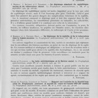 0167 - Page 155 - Analyses. 15e. — Maladies vénériennes (Prophylaxie). J. Boisseau. — Le dépistage des maladies sociales. Lavauzelle, Paris, 1945 / J. Boisseau, A. Bouisset et J. Pellegrin. — Le dépistage simulané du syphilitique ancien et du tuberculeux récent. La prophylaxie antivénérienne, septembre 1942 / J. Boisseau et A. Pruvost. — Le dépistage de la syphilis et de la tuberculose chez la femme enceinte. La prophylaxie antivénérienne, avril 1944 / Sicard de Plauzoles. — La lutte antivénérienne et le service social. La prophylaxie antivénérienne, janvier 1945 / Sigard de Pauzoles, Cavaillon et Viborel. — Rapport sur l'activité de la société française de prophylaxie sanitaire et morale au cours de l'année 1943. La prophylaxie antivénérienne, avril 1944 / A. Spillmann, Hazemann et Gisèle Bourjaillat. — La prophylaxie des maladies vénériennes dans le département de le Seine. La prophylaxie antivénérienne, janvier 1945