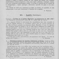 0178 - Page 166 - Analyses. 20a — Syphilis (Histoire). J. Serres. — Le mal Napolitain au XVIe siècle, en France. Thèse Paris, 1944 / 20b. — Syphilis (Statistiques). Cavaillon. — Le bilan de la syphilis. Régression ou augmentation de 1920 à 1943 ? la prophylaxie antivénérienne, juillet 1943 /. — Statistiques récentes des maladies vénériennes en Europe, d'après les bulletins of communicable diseases and medical notes, édités par l'U. N. R. R. A. De novembre 1944 à mai 1945. La prophylaxie antivénérienne, novembre 1945 /. — Syphilis among men of draft âge in the United States (La syphilis chez les hommes à l'âge du service militaire aux états-Unis). Journal of the American medical association, 26 décembre 1942. La prophylaxie antivénérienne, novembre 1945