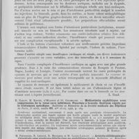 0211 - Page 199 - Analyses. 20o. — Syphilis de l'appareil circulatoire. L. Brin. — Le traitement spécifique des aortites syphilitiques. Rev. Méd. Franç., octobre 1944 / R. Garcin, M. Kipfer, d'Oelznitz et St. Goldewski. — Médiastinite syphilitique avec compression de la veine cave inférieure. Pleurésie à bascule. Guérison rapide par le traitement spécifique. Bulletins et mémoires de la société médicale des hôpitaux de Paris, 1944 / M. Fiessinger, R. Leroux, R. Messimer et M. Gaury-Laffont. — Artérite oblitérante pluriviscérale avec syndrome fébrile chez un syphilitique traité. Bulletins et mémoires de la société médicale des hôpitaux