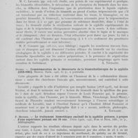 0310 - Page 290 - Analyses. 20y. — Bismuthothérapie. Divers. — Conférence de la bismuthothérapie de la syphilis, Paris (Institut Alfred Fournier). La prophylaxie antivénérienne, avril 1945 / Divers. — Commémoration de la découverte de la bismuthothérapie de la syphilis (1921-1945). Masson, Paris, 1945 / P. Meynier. — Le traitement bismuthique exclusif de la syphilis précoce, à propos d'une expérience portant sur 14 ans. Thèse Lyon, 1945