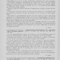 0318 - Page 298 - Analyses. 20ae. — Pénicillothérapie. J. H. Stokes et H. P. Steiger. — Penicillin alone in neurosyphilis (La pénicilline employée seule en neurosyphilis). J. A. M. A / G. D. Weickhard et Washington. — Administration intrarachidienne de la pénicilline dans la paralysie générale. Americ. J. of syph. Gon. And ven. Dis. Mai 1946 / J. L. Callavvay, R. O. Noojin et leurs collaborateurs. — Arachnoïdite syphilitique traitée par la pénicilline. Amer. J. of syph. Gon. And ven. Dis., mai 1946