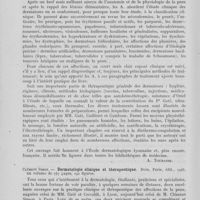 0322 - Page 302 - Analyses. 1d. — Dermatologie (Traités). J. Gaté et A. Ceccaldi. — Étude clinique et thérapeutique des maladies de la peau. Camugli édit., Lyon. 1945 / Clément Simon. — Dermatologie clinique et thérapeutique. Doin, Paris, édit., 1946
