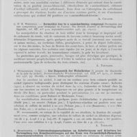 0399 - Page 371 - Analyses. 4e. — Dermatoses professionnelles. J. Rokstad. — Eczéma professionnel par Figues infestées de mites. Nord. Med. Stockholm), 1941 / G. Seeberg. — Gewerbekrankheit der haut bei sulfathiazolarbeitern (Dermatose professionnelle par la fabrication du sulfathiazol). Acta Dermato-Venereologica, octobre 1943 / G. P. B. Whitwell. — Dermatitis due to a case-hardening compound (Dermatite par une composition pour trempage de l'acier). The British journal of dermatology and syphilis, septembre-octobre 1945 / J. Wendlberger. — Zur diagnostik der nickelkrätze (A propos du diagnostic de la gale du nickel). Dermatologische wochenschrift, décembre 1943 / K. Humperdinck. — Untersuchungsergebnisse an arbeiterinnen und arbeitern bei verwendung von kunstharzlösungen auf der Basis von formaldehyd-phenolkondensationsprodukten (Recherches sur des ouvriers eu solutions de résines artificielles à base de produits de condensation de formaldéhyde et de phénol). Archiv für gewerbepathologie, 1942