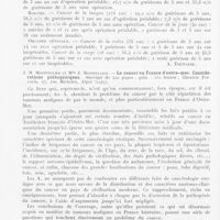 0080 - Page 74 - Analyses. 10o. — Cancer (Généralités). J. Becker. — Résultats cliniques du matériel d'observation, de 1906 à 1939, à l'Institut du cancer de Heidelberg (Klinischer Erfolgsbericht über das stationäre Beobachtungsgut der Jahre 1906 bis 1939 des Heidelberger Krebsinstitutes). Strahlentherapie, 1943 / J. M. Montpellier et Mlle J. Montpellier. — Le cancer en France d'outre-mer. Considérations pathogéniques. 1947
