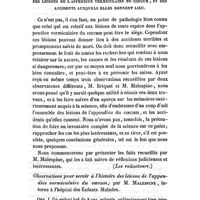 0041 - Page 33 - Mémoires et observations. Janvier 1841. Des lésions de l'appendice vermiculaire du coecum, et des accidents auxquels elles donnent lieu. Observations pour servir à l'histoire des lésions de l'appendice vermiculaire du coecum ; par M. Malespine..