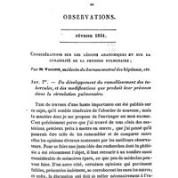 0141 - Page 133 - Mémoires et observations. Février 1841. Considérations sur les lésions anatomiques et sur la curabilité de la phthisie pulmonaire. Par M. Valleix... Art. 1er. - Du développement du ramollissement des tubercules, et des modifications que produit leur présence dans la circulation pulmonaire