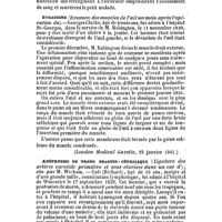 0504 - Page 495 - Revue générale. Pathologie et thérapeutique chirurgicales. Hémorrhagie mortelle à la suite de la scarlatine (Observations d') ; par M. J. C. Mill. / Strabisme (Examen des muscles de l'oeil un mois après l’opération du). / Anévrysme du tronc brachio-céphalique (Ligature des artères carotide primitive et sous-clavière dans un cas d') ; obs. par M. Wickam