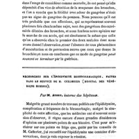 0023 - Page 23 - Mémoires et observations. Mai 1841. Mémoire sur un mode de gangrène du poumon, dépendant de la mortification des extrémités dilatées des bronches. Par M. Briquet... Obs. II. Gangrène des extrémités dilatées des bronches. - Pleurésie diaphragmatique / Recherches sur l'épididymite blennorrhagique, faites dans le service de M. Cullerier (hôpital des vénériens hommes). Par M. Aubry..