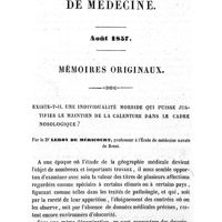 0133 - Page 129 - Mémoires originaux. Août 1857. Existe-t-il une individualité morbide qui puisse justifier le maintien de la calenture dans le cadre nosologique. Par le Dr Leroy de Méricourt..