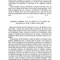 0380 - Page 376 - Bibliographie. De la transmission des parents aux enfants de quelques formes de maladie (On the transmission, etc.), par le Dr Whitehead. In-8°, 2e éd. ; Londres. 1857. J. Churchill / Conclusions statistiques contre les détracteurs de la vaccine ; par le Dr Bertillon. In-18 ; V. Masson. Paris, 1857