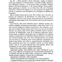 0524 - Page 520 - Mémoires originaux. Novembre 1857. De la fièvre typhoïde à forme thoracique et de son traitement. Par le Dr Behier... Obs. II. - Fièvre typhoïde avec état adynamique, prédominance des accidents thoraciques ; 4 ventouses, scarifiées, 160 ventouses sèches, extrait de quinquina. Guérison. / Obs. III. - Fièvre typhoïde à forme thoracique ; emploi de ventouses sèches pour remplacer la ventouse Junod, au nombre de 460, successivement appliquées. Guérison