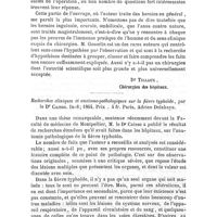 0127 - Page 127 - Bibliographie. Leçons sur les hernies abdominales faites à la Faculté de médecine de Paris, par le professeur Gosselin, recueillies, rédigées et publiées par le Dr Labbé... 1 vol. in-8°. Prix, 7fr. Chez A. Delahaye. / Recherches cliniques et anatomo-pathologiques sur la fièvre typhoïde, par le Dr Caisso. In-8 ; 1864. Prix. 4fr. Paris, Adrien Delahaye