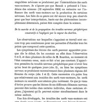 0524 - Page 524 - Mémoires originaux. Mai 1865. Recherches sur les troubles des nerfs périphériques et surtout des nerfs vaso-moteurs consécutifs à l'asphyxie par la vapeur de charbon. Par le Dr E. Leudet... Troubles des nerfs vaso-moteurs. / De la marche et de la propagation des troubles nerveux périphériques consécutifs à l'asphyxie par la vapeur du charbon