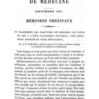 0257 - Page 257 - Mémoires originaux. Du traitement des fractures des membres par coups de feu à l'aide d'appareils nouveaux, dits appareils modelés en toile métallique. Par le Dr Sarazin...