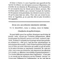 0277 - Page 277 - Mémoires originaux. Du traitement des fractures des membres par coups de feu à l'aide d'appareils nouveaux, dits appareils modelés en toile métallique. Par le Dr Sarazin.... / Étude sur les myélites chroniques diffuses. Par H. Hallopeau... Classification des myélites chroniques