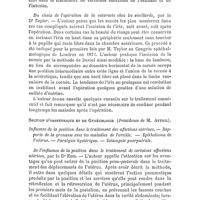 0506 - Page 506 - Variétés. Congrès annuel de l'Association médicale anglaise (British médical Association). (Tenu à Sheffield au mois d'août 1876). Section de chirurgie. (Présidence de M. Jonathan Hutchinson). Traitement consécutif de l'opération de la hernie étranglée, par le Dr Howell / Du choix de l'opération de la cataracte chez les vieillards, par le Dr Taylor / Section d'obstétrique et de Gynécologie (Présidence de M. Atthil). De l'influence de la position dans le traitement de certaines affections utérines, par le Dr Edis
