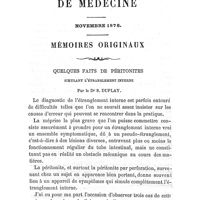 0513 - Page 513 - Mémoires originaux. Quelques faits de péritonites simulant l'étranglement interne. Par le Dr S. Duplay