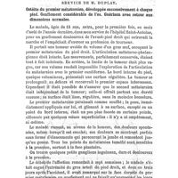 0614 - Page 614 - Revue clinique. Revue clinique chirurgicale. Hôpital Saint-Louis, service de M. Duplay. Ostéite du premier métatarsien, développée successivement à chaque pied. Gonflement considérable de l'os. Guérison avec retour aux dimensions normales
