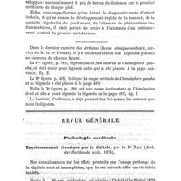 0618 - Page 618 - Revue clinique. Revue clinique chirurgicale. Hôpital Saint-Louis, service de M. Duplay. Ostéite du premier métatarsien, développée successivement à chaque pied. Gonflement considérable de l'os. Guérison avec retour aux dimensions normales / Revue générale. Pathologie médicale. Empoisonnement chronique par la digitale, par le Dr Balz (Arch. des Heilkunde, août, 1876)