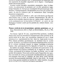 0099 - Page 99 - Revue générale. Pathologie médicale. Sclérose des cordons latéraux de la moelle, observée chez quatre enfants de la même famille par le Dr A. Seeligmuller (Deutsche méd. Wochenschr., II, 16-18, 1876). / Tumeur cérébrale de la circonvolution centrale postérieure, par le Dr A. Seeligmuller. Arch. f. Psych. u. Nervenkrankh., VI, 3, p. 823, 1876