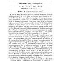 0350 - Page 350 - Revue clinique. Revue clinique chirurgicale. Hôpital Saint-Louis. Service de M. Duplay. Anthrax de la lèvre supérieure. Mort