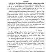 0624 - Page 605 - Revue analytique. Note sur le séro-diagnostic des fièvres aiguës spécifiques. — A. E. Wright. (British medical journal, 16 janvier 1897, p. 139.) / Bacilles typhiques dans l'urine (Société royale de médecine et de chirurgie de Londres, 13 février 1897, p. 394)