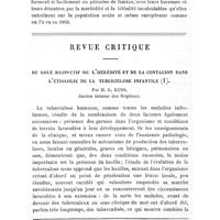 0720 - Page 717 - Mémoires originaux. Étude sur la mortalité en temps de paix dans le 2e régiment de zouaves en Algérie. Par le Dr P. A. Cassedebat... (suite et fin) / Revue critique. Du rôle respectif de l'hérédité et de la contagion dans l'étiologie de la tuberculose infantile. Par M. G. Kuss..