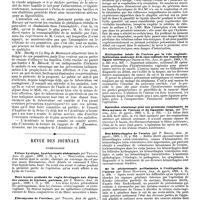 0014 - Page 10 - Sociétés savantes. Académie de médecine. Séance du 31 décembre 1889. Prophylaxie de la tuberculose. / Revue des journaux. Gynécologie. Utérus kystique, hystérectomie abdominale par Tillaux, Ann, de gynéc., 1889, t. II, p. 1. / Deux kystes profonds du vagin développés aux dépens des canaux de Gârtner, guérison, par J. Reboul, Ann. de gynéc., 1889, t. II. p. 126. / Fibromyome de l'urèthre, par Tillaux, Ann de gynéc., 1888, t. II, p. 161. / Recherches expérimentales sur le lavage du péritoine par P. Delbert, Ann. de gynéc., 1889., t. II, p. 165. / Extirpation totale de l'utérus par la voie vaginale. Indications modernes de la cure radicale des tumeurs malignes utérines par Dmitri de Ott, Ann. de gynéc., 1889, t. II, p. 241 et p. 327. / Opération césarienne pour une grossesse compliquée de fibro-myomes de l'utérus et du ligament large, par Tuffier, Ann. de gynéc., 1889, t. II, p. 321. / Des hémorrhagies de l'ovaire par F. Rollin, Ann. de gynéc., 1889, t. II, p. 354. / De la périnéotomie préliminaire à l'extirpation de l'utérus par Henri Hartmann, Ann. de gynéc, 1889, t, II, p. 368. / Médecine. Contribution à l'étude de la physiologie pathologique de la maladie bleue, forme tardive de cette affection, par Bard et Curtillet