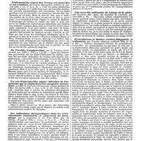 0074 - Page 70 - Revue des journaux. Médecine. Danger du lait des vaches tuberculeuses (How far may a cow be tuberculous before her milk becomes dangerous as an aritcle of food), par H. Ernst. / Chirurgie. Traitement du cancer des lèvres, ses procédés et ses résultats, par Forgue. / De l'orchite lymphatexique, par A. Valence. / Un cas d'ostéomyélite aiguë ; infection de l'organisme par le staphylococcus pyogenes aureus mort, par MM. R. Froelich et Haushalter. / Des indicatons thérapeutiques dans les rétrécissements cicatriciels et cancéreux de l'oesophage, par le professeur, L. Le Fort. / Occlusion intestinale (Acute obstruction of the bowels and peritonitis, successfull cases of laparotomy with remarks, par G. Wherry. / Une nouvelle indication du tubage de la glotte, par Gampert. / Pyonéphroses et fistules rénales, Diagnostic et traitement, par Tuffier