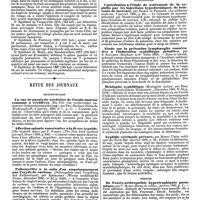 0097 - Page 93 - Travaux originaux. Note sur l'épidémie actuelle de fièvre grippale survenue à Baccarat et dans les environs, par le Dr A. Alison, ... / Revue des journaux. Neuropathologie. Un cas de paralysie nucléaire de l'oculo-muteur commun à récidives. (Ein Fall von recidivender nucleaerer Oculomotoriuslaehmung), par Pel. / Affection spinale consécutive à la fièvre typhoïde. (The typhoid spine) par P. Gybney. / Poliomyélite à la suite d'un empoisonnement par l'oxyde de carbone. (Poliomyelitis nach Vergiftung mit Kohlendunst), par Rokitansky. / De l'intervention du système nerveux sympathique dans les maladies aiguës. (The sympathetic nervous system in acute disease), par H. Willey. / Syphiligraphie. Contribution à l'étude du traitement de la syphilis par les injcetions hypodermiques de benzoate de mercure, par Balzer et Thiroloix. / Étude sur la prétendue lymphangite consécutive à l'induration syphilitique primitive, par S. Koulneff. / Méningite syphilitique (Meningitis luetica) par Hess. / Syphilis cérébrale précoce, par Moret. / Médecine. De l'ostéo-arthropathie hypertrophiante pneumique, par P. Marie
