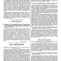 0110 - Page 106 - Revue des journaux. Chirurgie. Traitement opératoire de l'arthrite tuberculeuse du genou (The operative treatment of tubercular disease of the knee joint) par Willam Thomson. / Observation de luxation du cuboïde droit, par L. Broquet. / Bibliographie. Technique des principaux moyens de diagnostie et de traitement des maladies des oreilles et des fosses nasales, par le professeur Duplay, in-18. Asselin et Houzeau. Paris, 1889. [Lubet Barbon]. / Index bibliographique. L'irrigation naso-pharyngienne, par M. le docteur Raugé. - Paris, Octave Doin. / Étude sur la culture des micro-organismes anaérobies, par M. le docteur Albert Foureur. - Paris, octave Doin. / Étude descriptive des médicaments naturels d'origine végétale, par M. A. Heurant, professeur à l'Université de Bruxelles. Fascicule II. - Paris, 1889. Lecrosnier et Babé. / Thèses de la Faculté. contribution à l'étude des ovaires à pétits kystes, par Conzette, thèse de doctorat, Paris, 26 février 1890. / Essai sur la nature des endocardites infectieuses, par Gaston Lion, ..., thèse de doctorat, Paris, 27 février 1890