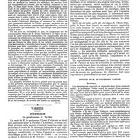 0170 - Page 166 - Bibliographie. L'anatomie des maîtres. - Trente planches reproduisant les originaux de Léonard de Vinci, Michel-Ange, Raphaël, etc.; accompagnées de notices explicatives et précédées d'une Histoire de l'anatomie plastique, par MM. Mathias Duval et Albert Dical. Paris, maison Quantin, 7, rue St-Benoist. [L. L.]. / Variétés. Nécrologie. Le professeur U. Trétal. Dicours de M. le Professeur Tarnier