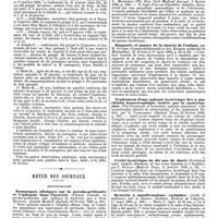 0181 - Page 177 - Correspondance. Nouvelles observations sur la contagion de la fièvre grippale, par le Dr A. Alison, ... / Revue des journaux. Neuropathologie. Remarques cliniques sur la pseudo-péritonite et l'épilepsie dans l'hystérie (Clinical remarks on pseudo-peritonitis and epilepsy in hysteria), par J. Syer. / Un cas remarquable d'hystérie chez un jeune garçon (A remarkable case of hysteria in a boy), par R. L. Macdonell. / Rapports et nature de la chorée de l'enfant, par M. Guibert. / Traitement d'une aphonie hystérique liée à une rhinite hypertrophique traitée par la cautérisation. (The treatment of hysterical aphonia associated with hypertropic rhinitis by cauterization of the turbinated Bodus) par E. Casselberry. / Cécité hystérique de dix ans de durée (Hysterical male subject, blindness of ten years duration in a healthy) par C. Harlau. / Hystérie à manifestations variables (cécité et mutisme), par A. Bossion