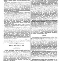 0206 - Page 202 - Travaux originaux. De la chorée fibrillaire, par le Dr Morvan, de Lannilis. (Fin). / Revue des journaux. Neuropathologie. Névrite malarique et neuro-retinite (Malarial neuritis and neuro-retinitis), par N. C. Macnamara. / Note sur un cas de méningite cérébro-spinale avec diminution remarquable du nombre des respiratoins, par J. F. Erdmann. / Histoire d'une hystérique hynoptisable traitée et guérie par la métallothérapie, par P. Ducloux. / Embolie cérébrale avec sclérose secondaire du cordon gauche de la moelle, par Jamsin. / Chirurgie. Fracture des deux fémurs chez un enfant né en présentation du siège, par S. Rémy. / Ostéotomie pour cal vicieux du fémur (Operation for badly united fracture of femur fifteen months previously), par Collings et Oxon. / Traitement chirurgical de la péritonite (The surgical treatment of local and general peritonitis), par W. Gill Wylie