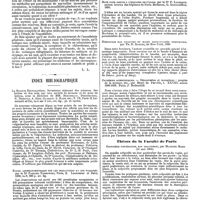 0243 - Page 239 - Bibliographie. Les Anesthésiques. - Physiologie et application chirurgicales, par A. Dastre, ... - Paris, G. Masson, 1890. [L. L.]. / Index bibliographique. La Grande Encyclopédie, Inventaire raisonné des sciences, des lettres et des arts, par une société de savants et de gens de lettres, sous la direction de MM. Berthelot, Derembourg, C. Dreyfus, A. Giry, Glasson, L. Hahn etc., T. IX, Paris H. Lamirault et Cie, in-4 sur 2 col., av. fig., pl. et cartes. / Etude anthropométrique sur les prostituées et les voleuses, par le Dr Pauline Tarnowski, Paris, E. Lecrosnier et Babé, 1889, in-8, 226 p. av. fig. / Note pour servir à l'histoire de l'alios, par le Dr F. Lalesque, ancien interne des hôpitaux de Paris. Bordeaux, G. Gounouilhou, 1890. / Hémostase par ligature en masse sous-cutanée temporaire, par Th. H. Manley, de New-York, 1890. / Causeries scientifiques. - Découvertes et inventions : progrès de la science, etc., par Henri de Parville, t. XXVIII, année 1888-1889. Paris, J. Rothschild. / Thèses de la Faculté de Paris. Colpocèle postérieure, son traitement, par Maurice Marx (14 mai 1890)