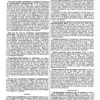 0265 - Page 261 - Revue des journaux. Neuropathologie. Centre cortical de la voix (Beitrag zur Localisation des corticalen Stimmcentrums beim Menschen), par Rossbach. / Médecine. Note sur un fait contribuant à établir l'existence de l'endocardite tuberculeuse, par R. Tripier. / Note sur un cas de cirrhose hypertrophique graisseuse, par Luzet. / Phlegmatia alba dolens et chlorose, par Rendu. / Sur un cas de pelade d'origine probablement nerveuse, par P. Archambault. / Chirurgie. Kyste par persistance de l'ouraque (Dilated urachus treated by incision and drainage), par C. J. Bond. / Néphrectomie (Ein Fall von Nierenexstirpation bei einem 3 jaehrigen Kinde), par Dohrn. / Kystehydatique du foie ouvert dans les bronches. Pneumotomie. Mort, par A. Dubrueil. / Fistule à l'anus (Ein Vorschlag zur Behandlung der Fistula recti und des periproctitschen Abscesses), par P. Sendler. / Abcès pelviens chez la femme (Cases of pelvic abscess treated by abdominal section), par Mayo Robson. / Hémorrhagie de la méningée moyenne (A case of fracture of the vault of the skull, etc.), par Arbuthnot Lane. / Ophthalmologie. Complications oculaires de la grippe, par Badal