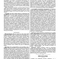 0278 - Page 274 - Revue des journaux. Médecine. Nature tuberculeuse de la pleurésie avec épanchement (Remarks on the tuberculous nature of the so-called simple pleuritic effusion), par A. Barrs. / L'inutilité de l'air chaud dans le traitement de la phthisie (The fallacy of the so-called hot air treatment of phthisis), par G. Thomson. / Syphiligraphie. Blennorrhagie chez un frère et une soeur âgés respectivement de 6 et de 8 ans (Gonorrhoea in a brother and sister, aged, respectively, six and eight years), par M. Chandall. / Injections de préparations mercurielles insolubles (Clinical observations on intramuscular injections of insoluble mercurial salts in syphilis), par H. Klotz. / Chirurgie. Migration des abcès sous diaphragmatiques vers le thorax (The relations of subdiaphragmatic abcess to the thoracic viscera), par W. White. / Les troubles sensoriels organiques et moteurs consécutifs aux traumatismes du cerveau, par Azam. / Epilepsie jacksonnienne probablement syphilitique, trépanation (Case of jacksonian epilepsy, supposed to be syphilitic, relieved by trephining), par G. Miller. / Epilepsie réflexe (Epilepsy caused by imperforate hymen), par Sommers. / Bibliographie. Traité de médecine légale militaire, par le Dr Duponchel, ..., Paris, O. Doin, 1890