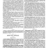 0289 - Page 285 - Travaux originaux. Sur la gangrène des membres consécutive à l'influenza, par M. Georges Duchesneau, ... / Erratum. / Revue des journaux. Neuropathologie. Névrite optique a frigore, par G. Lègues. / Contribution à l'étude de l'atrophie du muscle rhomboïde indépendamment de toute autre lésion musculaire de l'épaule, par Annequin. / Tubercule volumineux du cerveau, par Rivet. / Déviation conjuguée des yeux (Beitrag zur conjugirten Ablenkung der Augen), par Neumann. / Dermatologie. Pigmentation cutanée après l'emploi de l'arsenic (Pigmentation of the skin after the internal use of arsenic), par Wehlau. / De l'ulcère phagédénique observé au Tonkin, par E. Boinet