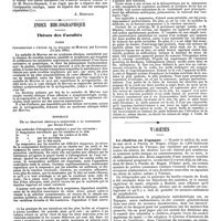 0303 - Page 299 - Bibliographie. Exposé des effets produits chez l'homme par des injections sous-cutanées et des injections rectales d'un suc retiré des testicules d'animaux vivants ou venant de mourir, par M. le professeur Brown-Séquard. [A. Hénocque]. / Index bibliographique. Thèses des Facultés. Paris. Contribution à l'étude de la maladie de Morvan, par Louazel (11 juin 1890). / Bordeaux. De la traction cervicale substituée à la suspension par Dupuy-Fromy. / Variétés. Le choléra en Espagne