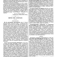 0313 - Page 309 - Correspondance. Nouvelle méthode pour le traitement de la névralgie sciatique rebelle. [Dr J. F. Cursino de Moura. Taubalé (prov. de San Paulo, Brésil)]. / Revue des journaux. Neuropathologie. De la perception inconsciente, par J. Onanoff. / Sur un cas de paraplégie diabétique, par M. Charcot. / Sur l'anatomie pathologique de la maladie de Friedreich, par Paul Blocq et Marinescu. / Un cas de chorée héréditaire (Ein Fall von chronischer hereditaerer Chorea), par Biernacki. / Symptomatologie, pathogénie et traitement des névralgies (Zur Symptomatologie, Pathogenese und Therapie der Neuralgien), par Jacote. / Médecine. Simulation prolongée d'hématémèse et de meloena chez une jeune fille de 14 ans, par A. Festal. / Cancer du pylore ayant déterminé une fistule gastro-cutanée, par Bottez